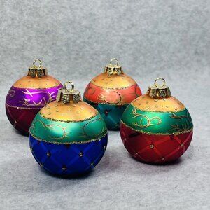 Ornament Place Card Holders Hand Painted Glass with Glitter Set Of 4 Christmas